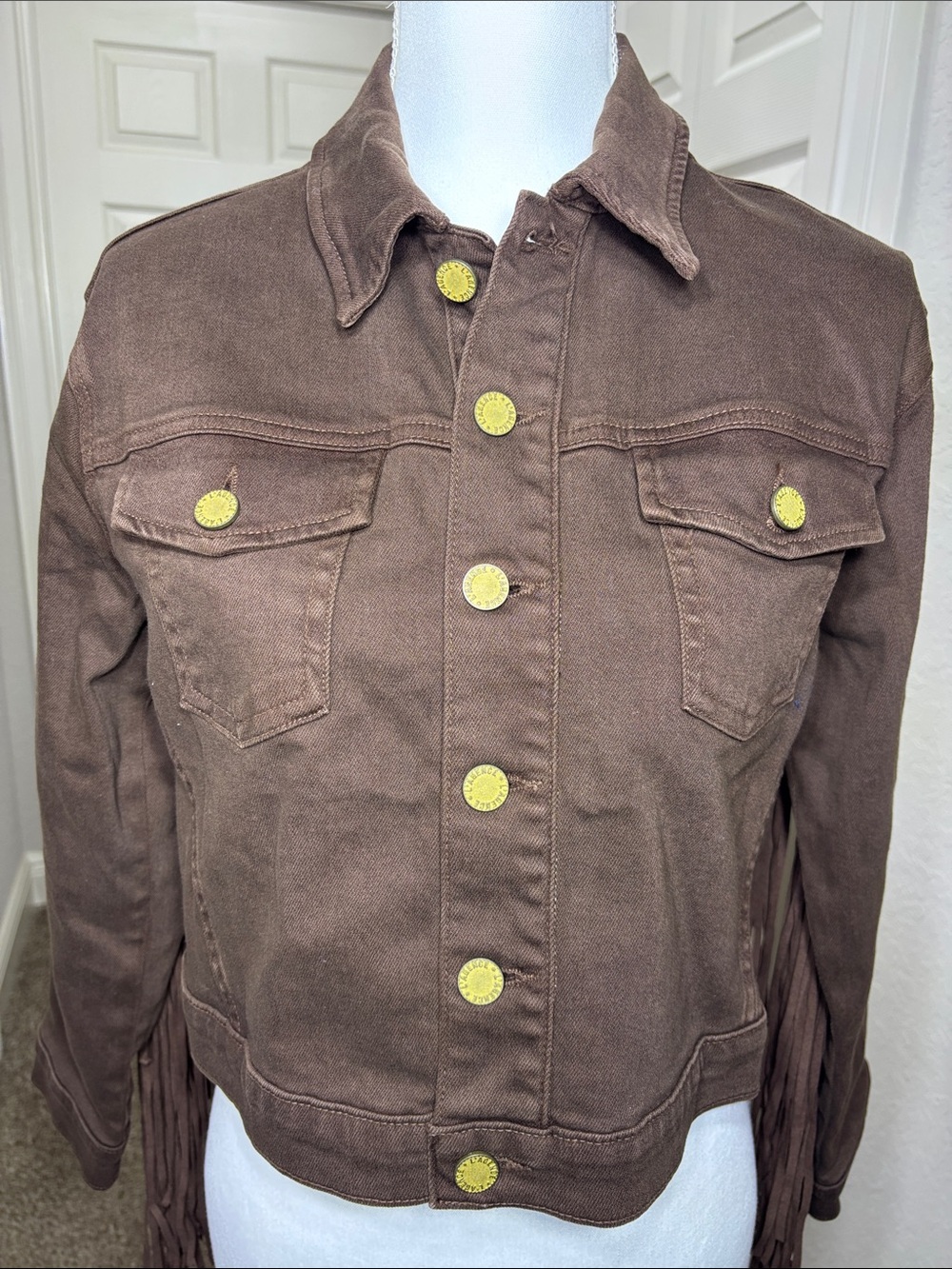 L'AGENCE Koda Brown Fringe Cropped Denim Jacket NWT Medium Women's Western - Picture 8 of 11
